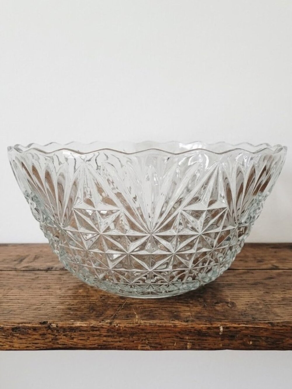 Heavy Bohemian Lead Crystal Bowl Pinwheel & Star Cut Glass Centerpiece 12" Vtg